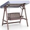 Brown Wooden Outdoor Porch Swing with A-Shaped Stand and Grey Tilt Canopy Ideal for 2 Person